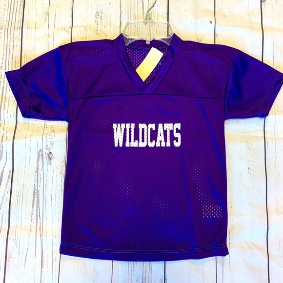 Kids 2T-XL Purple & White Wildcats Logo Football Uniform Mesh Sports Jersey NWT - Picture 1 of 2